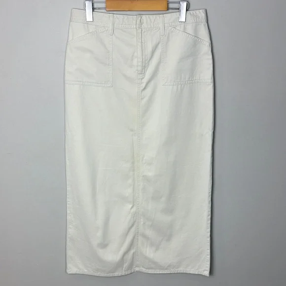 Old Navy Cream Minimalist Long Skirt Modest 100% Cotton Women's Size 8 - Picture 1 of 7